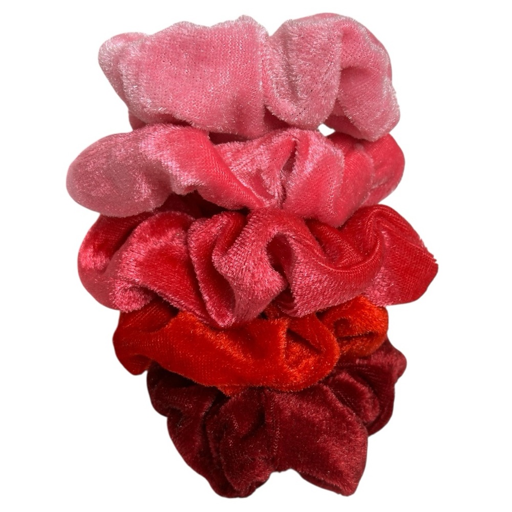 Forever 21 5-Piece Set of Red and Pink Tone Scrunchies Hair Ties NWOT